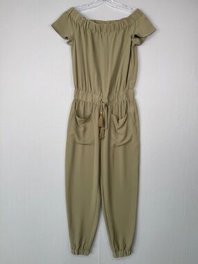 MICHAEL KORS Off Shoulder‎ Jumpsuit XS Olive  Green Jogger Athflow Casual
